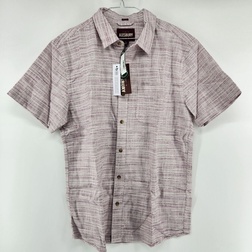 Alesbury Men's Medium Purple Stretch Crosshatch Short Sleeve Shirt NWT